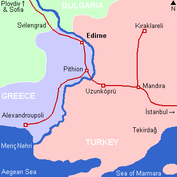 イスタンブルからブルガリア方面へは、2回ギリシャ領内を通過する必要があった。